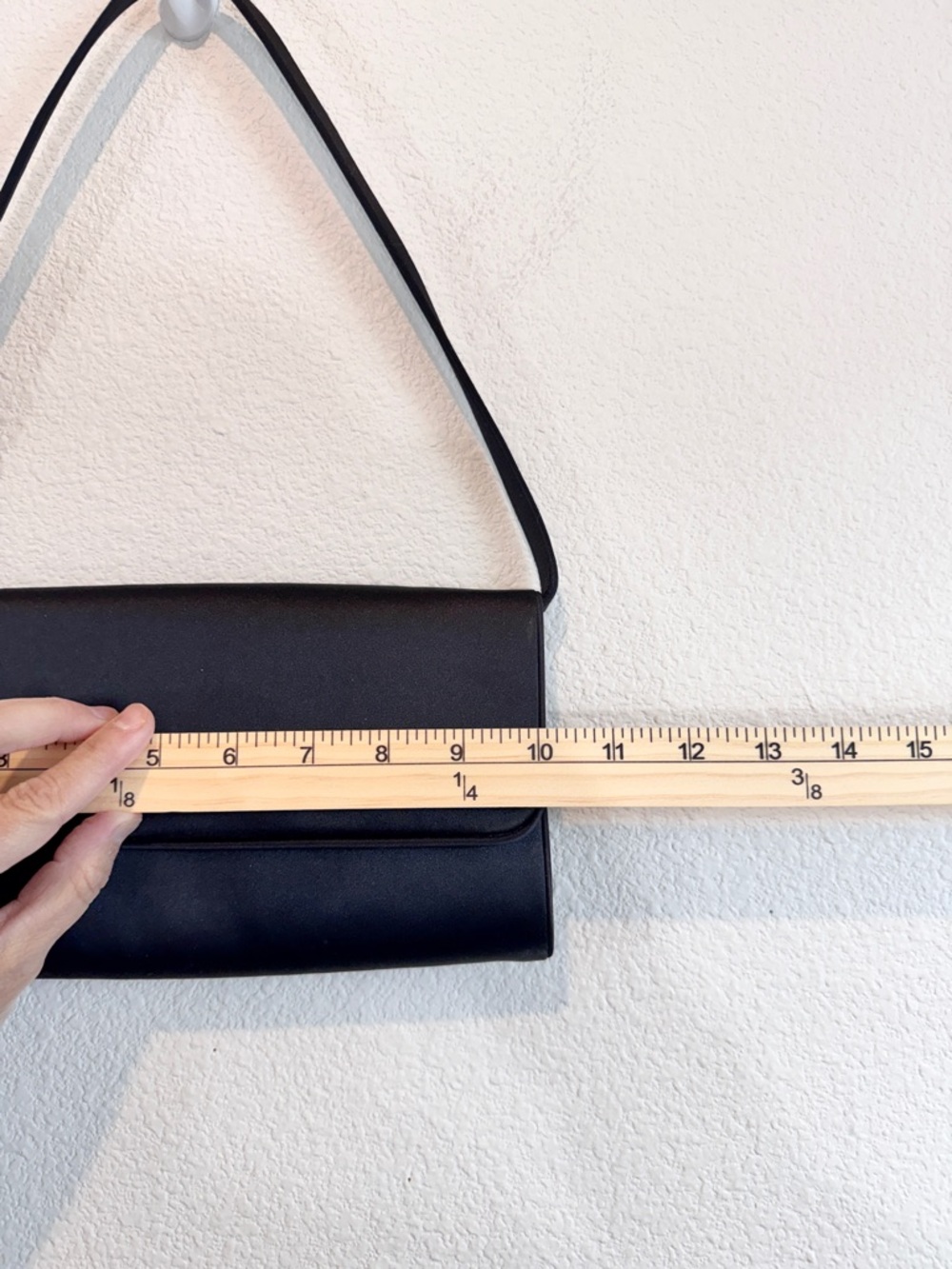 Y2K Minimalist Shoulder Bag Black Satin Rhinestone Strap Baguette Nordstrom C13 - Picture 4 of 9